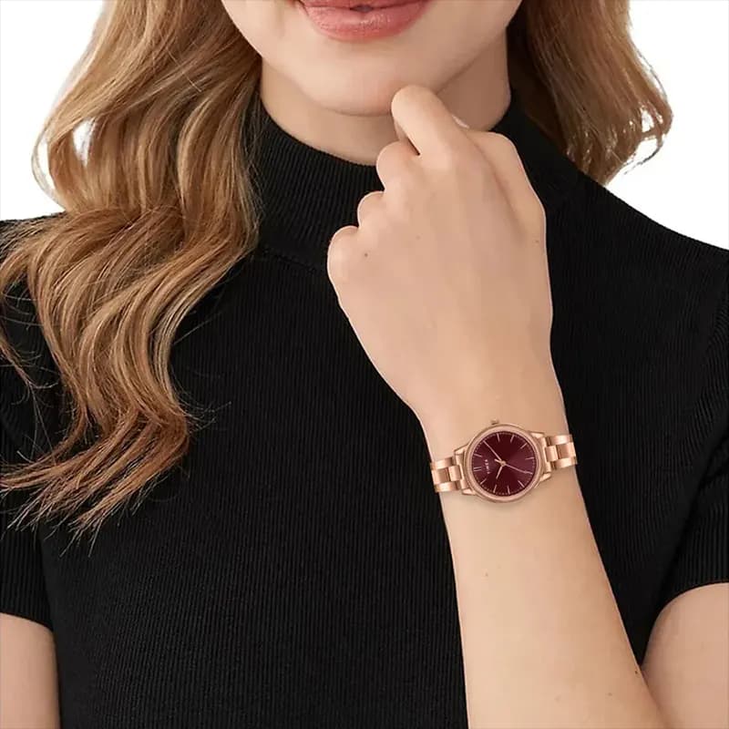Timex Burgundy Dial Rose Gold-tone Couple Watch | TW00ZP005