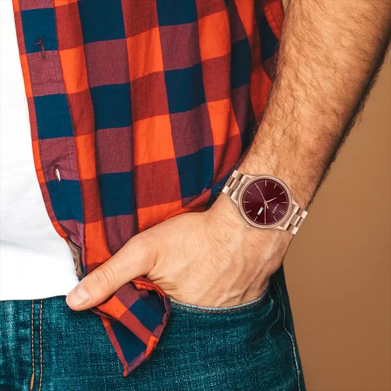 Timex Burgundy Dial Rose Gold-tone Couple Watch | TW00ZP005