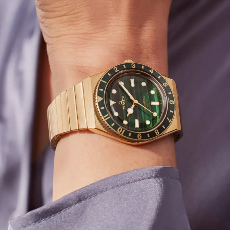Q Timex® Green Dial Steel Expansion Band Ladies Watch | TW2V92200
