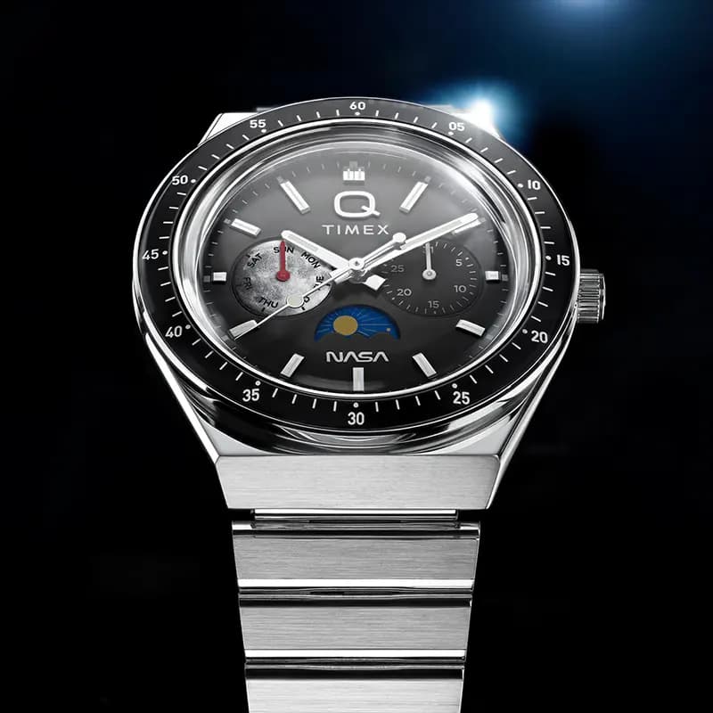Q Timex NASA 40mm Multifunction Moonphase Black Dial Men's Watch | TW2Y56700
