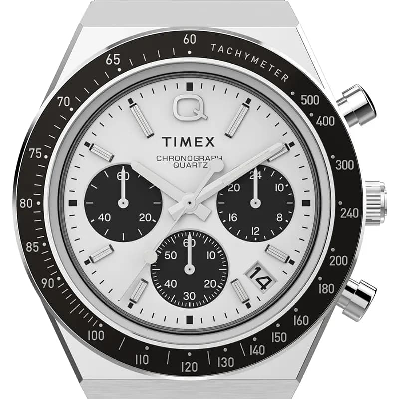 Q Timex Chronograph Tachymeter White Panda Dial Men's Watch | TWEG26400