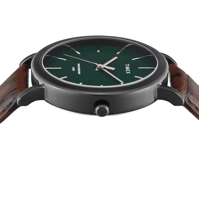 Timex Green Dial Brown Leather Men's Watch | TWEG356SMU03T