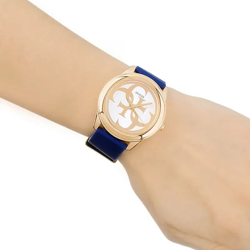 Guess G-Twist Rose Gold Dial Blue Silicone Ladies Watch | W0911L6