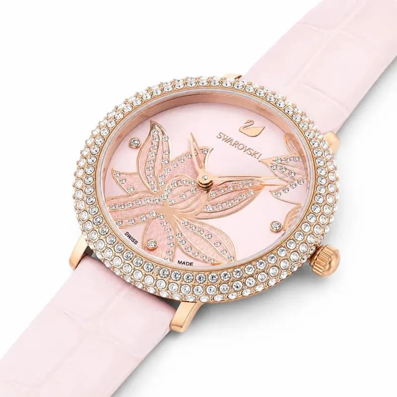Swarovski Crystal Frost Pink Floral Dial Leather Ladies Watch | 5575217 secondary view