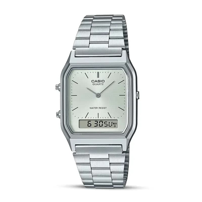 Casio Vintage AQ-230A-7AMQY Dual Time Silver Dial Watch