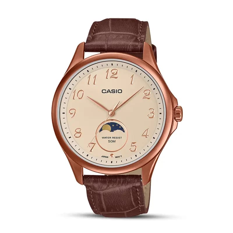 Casio Enticer Moon Phase Champagne Dial Men's Watch | MTP-M110RL-5AV
