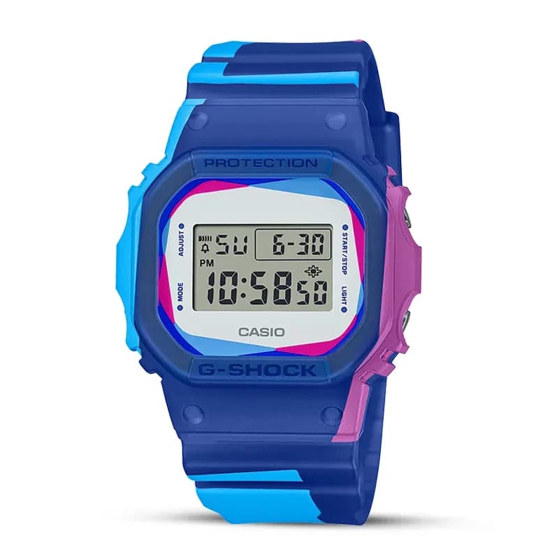 Casio G-Shock 5600 Series Off-Center Print Blue Digital Men’s Watch | DWE-5600PR-2
