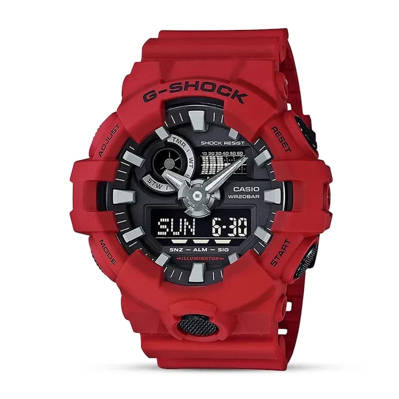 Casio G-Shock GA-700-4A Dual-time Red Band Black Dial Men's Watch