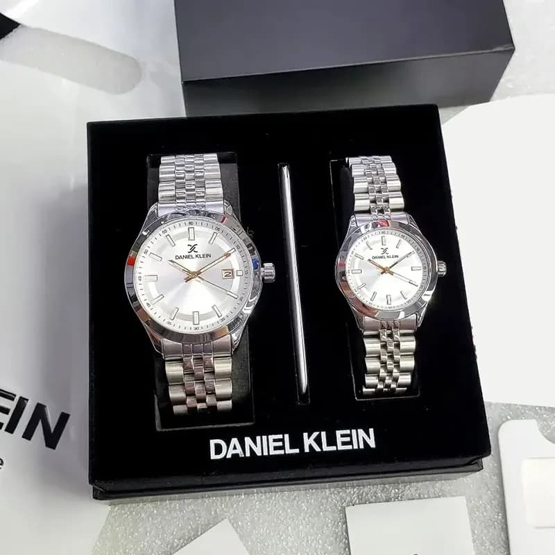 Daniel Klein Silver Dial Silver-tone Couple Set | DK.1.13405-1