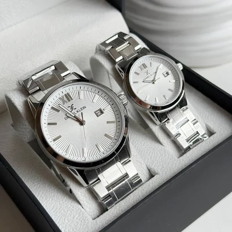 Daniel Klein Silver Dial Silver-tone Couple Set | DK.1.13839-1