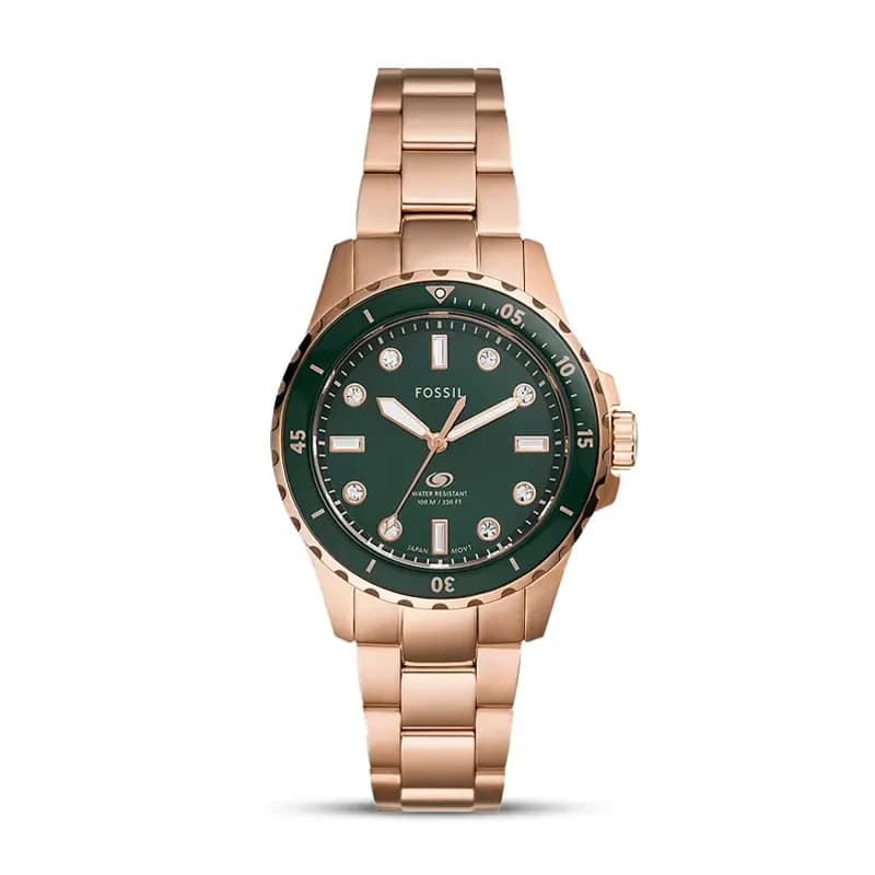Fossil Blue Dive Green Dial Rose Gold-Tone Ladies Watch | ES5371