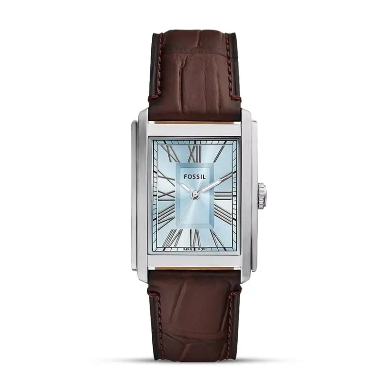 Fossil Carraway Ice Blue Dial Brown Croco Leather Men's Watch | FS6110