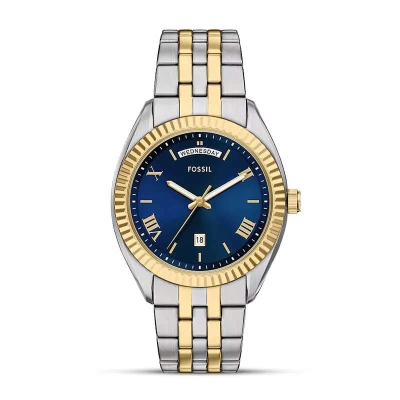 Fossil Campbell Day-Date Blue Dial Two-Tone Men's Watch | FS6141