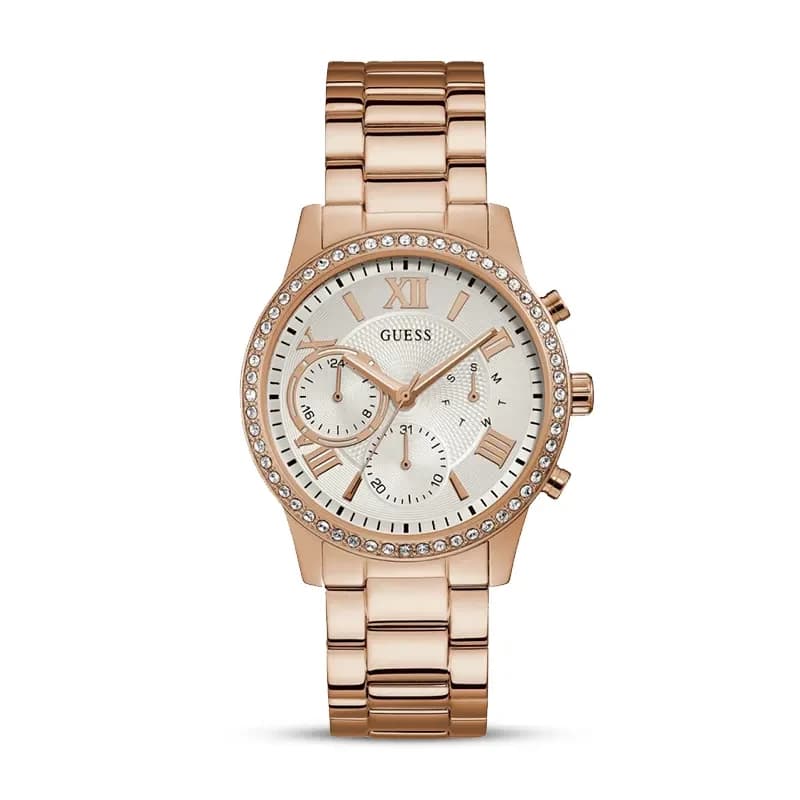 Guess Solar Crystal Silver Dial Ladies Watch | W1069L3