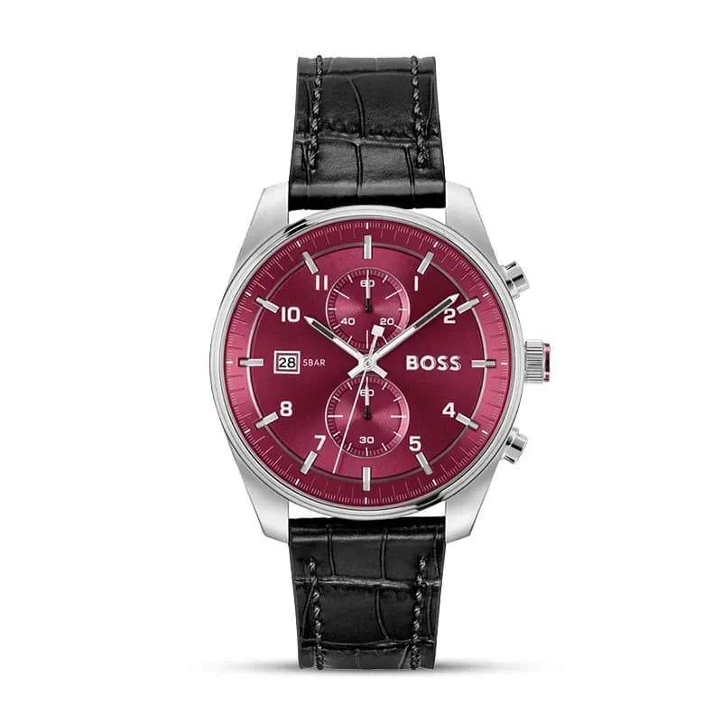 Hugo Boss Skytraveller Chronograph Burgundy Dial Men's Watch | 1514193