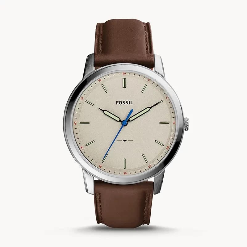 Fossil Minimalist Cream Dial Brown Leather Men's Watch | FS5306