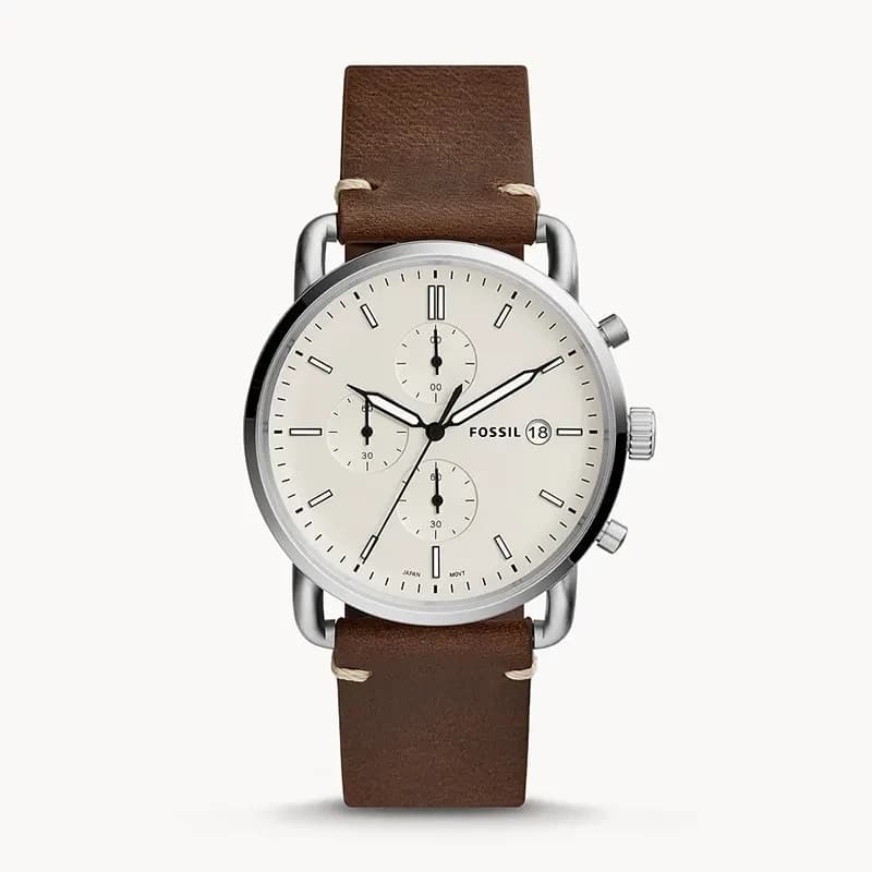 Fossil Commuter Beige Dial Brown Leather Men's Watch | FS5402