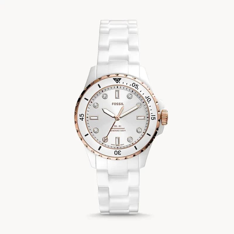 Fossil FB-01 Ceramic White Dial Ladies Watch | CE1107