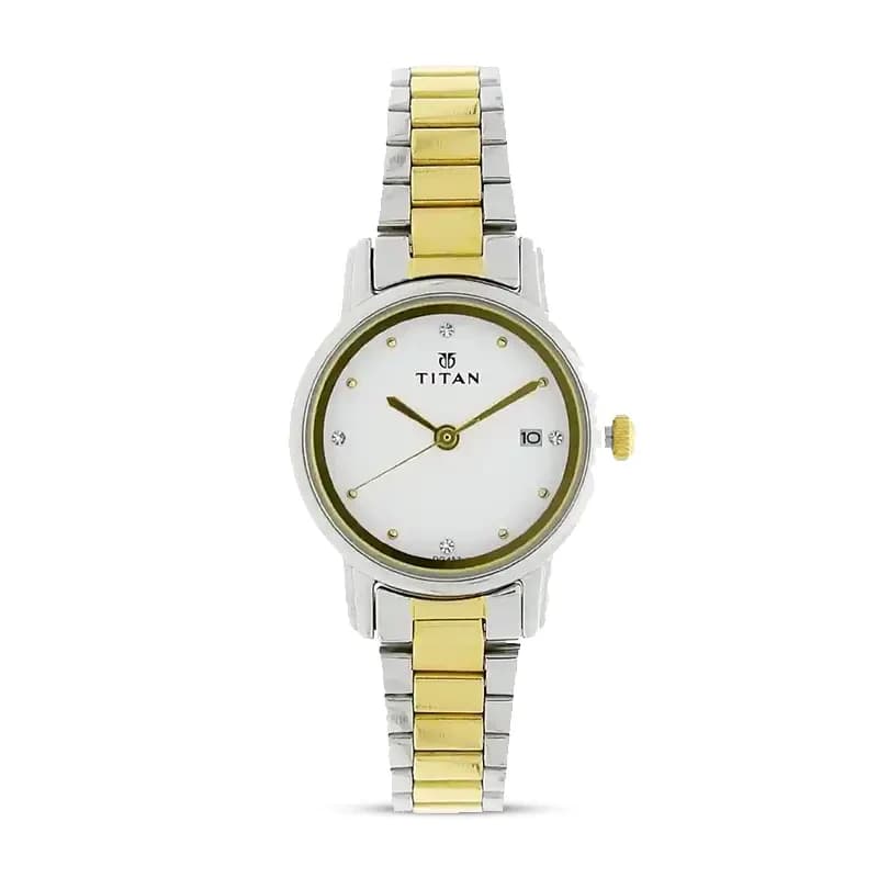 Titan 2572BM01 Karishma White Dial Two-tone Ladies Watch