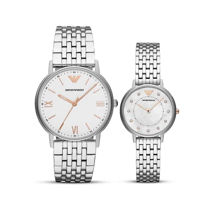 Emporio Armani Silver Dial Men and Ladies Watch Set | AR80014