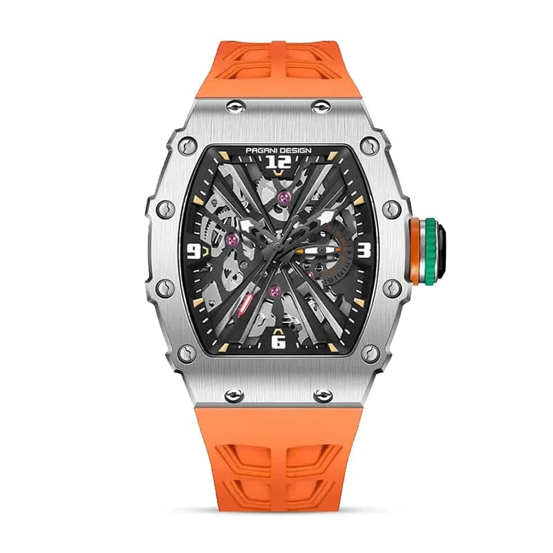 Pagani Design PD-1738 Black Skeleton Dial Orange Strap Men's Watch