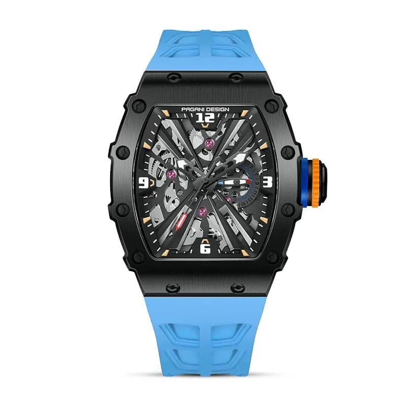 Pagani Design PD-1738 Black Skeleton Dial Blue Silicone Men's Watch