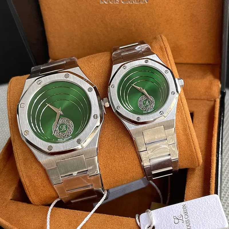 Louis Cardin Green Dial Silver-tone Couple Set | 1844G/8844L