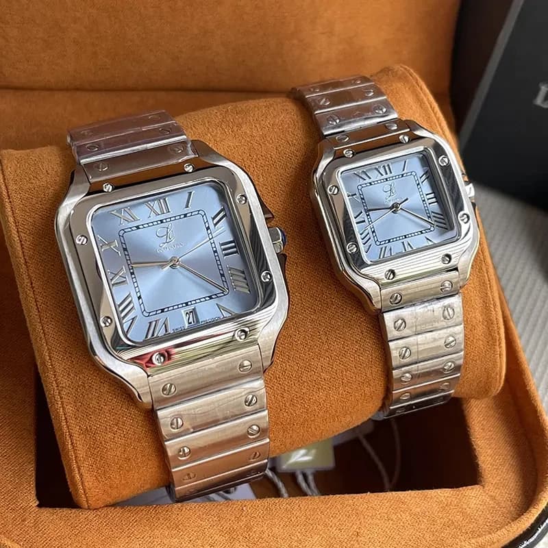 Louis Cardin Ice Blue Dial Silver-tone Couple Set | 1853G/8853L