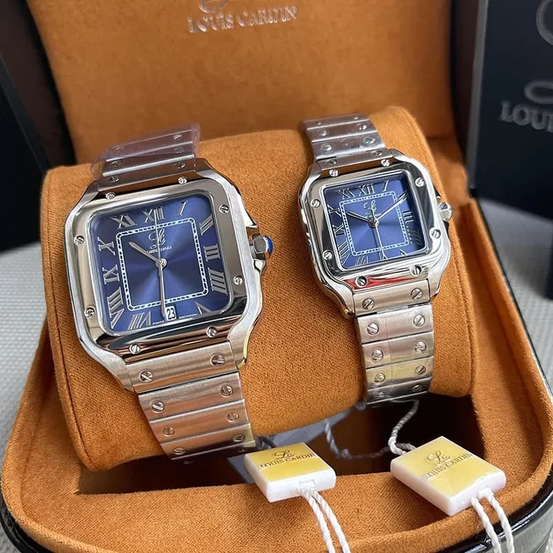 Louis Cardin Blue Dial Silver-tone Couple Set | 1853G/8853L