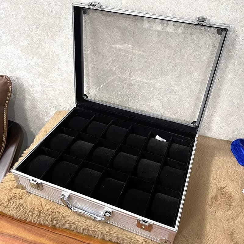 18 Slots Premium Aluminum Metal Black Briefcase Watch Organizer