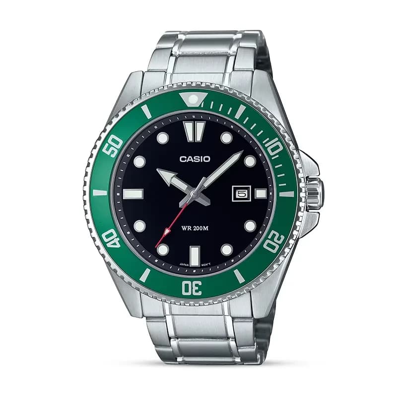 Casio MDV-107D-3AV Green Bezel Black Dial Men's Watch