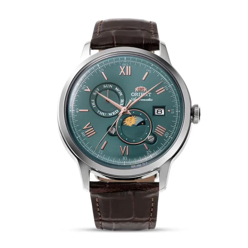 Orient Bambino Sun & Moon Green Dial Men's Watch | RA-AK0805E