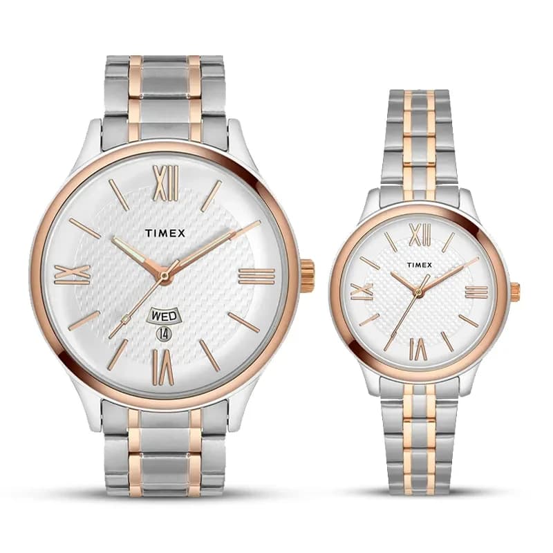 Timex Empera Silver Dial Two-Tone Couple Watch | TW00PR285