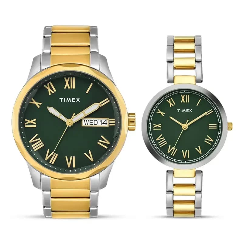 Timex Classic Green Dial Two-Tone Couple Watch | TW00PR340