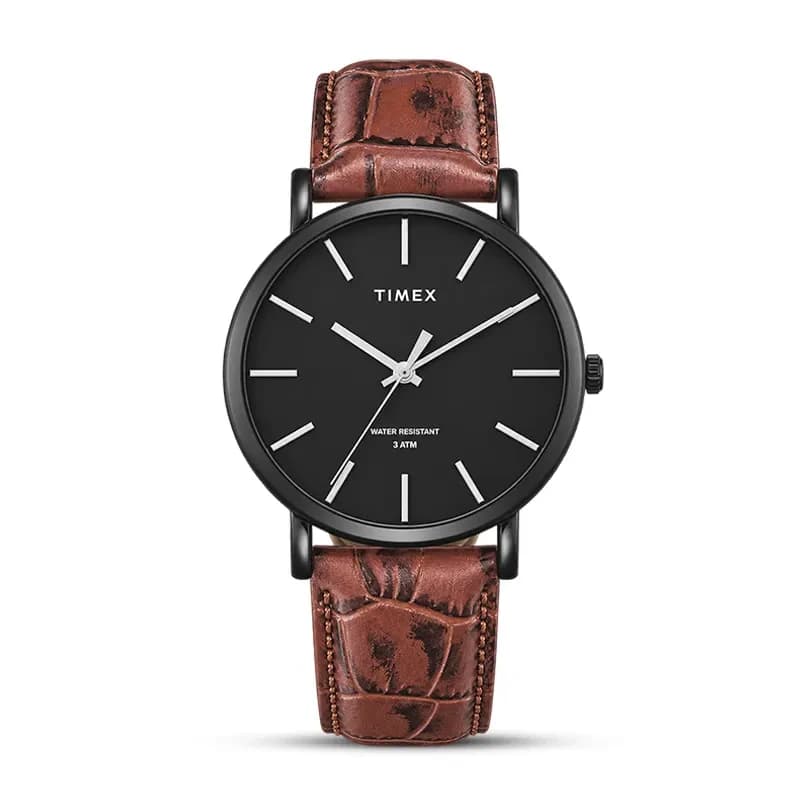 Timex Black Dial Brown Leather Men's Watch | TWEG356SMU02T
