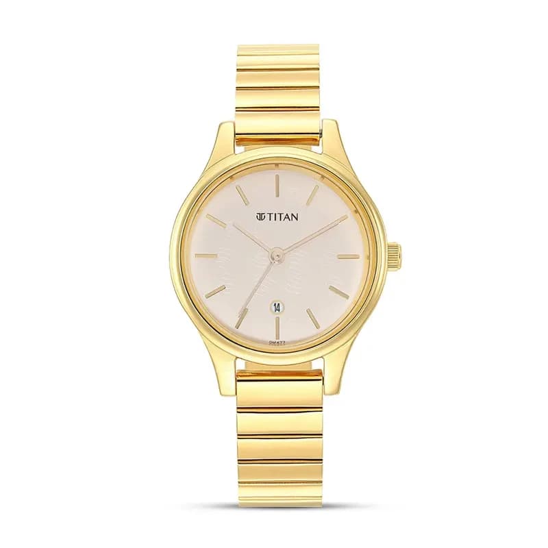 Titan Karishma Beige Dial Gold-Tone Ladies Watch | 2679YM01