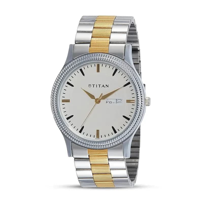 Titan Karishma Silver Dial Two-Tone Men's Watch | 1650BM01