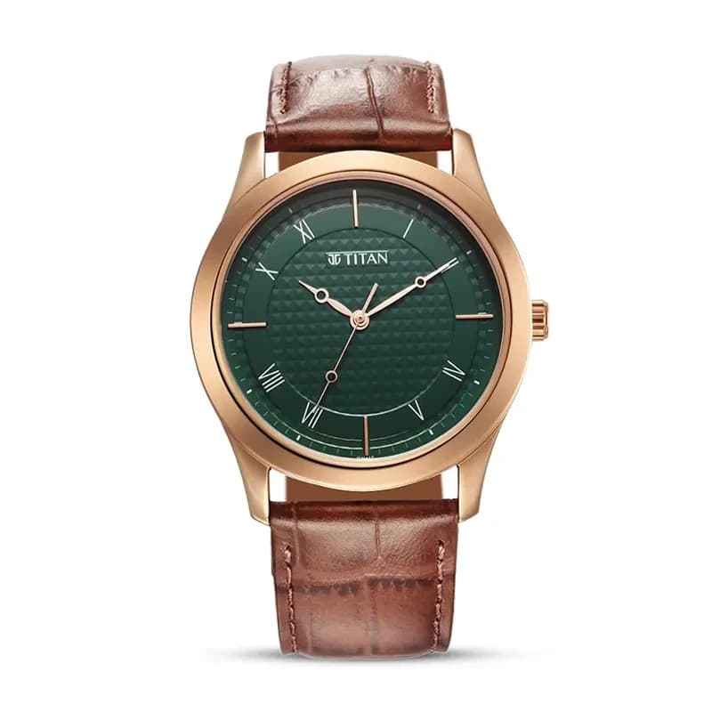 Titan Karishma Green Dial Brown Leather Men's Watch | 1823WL02