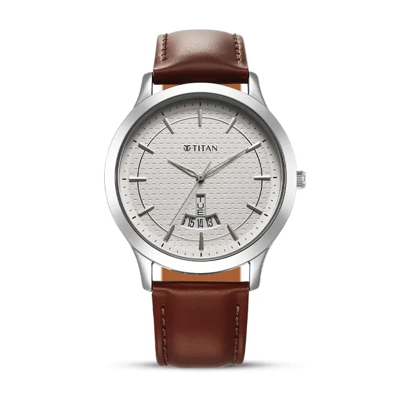 Titan Karishma Silver Dial Brown Leather Strap Men's Watch | 1825SL15