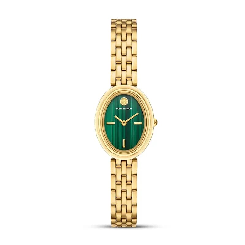 Tory Burch The Oval Green Dial Gold-Tone Ladies Watch | TBW6038