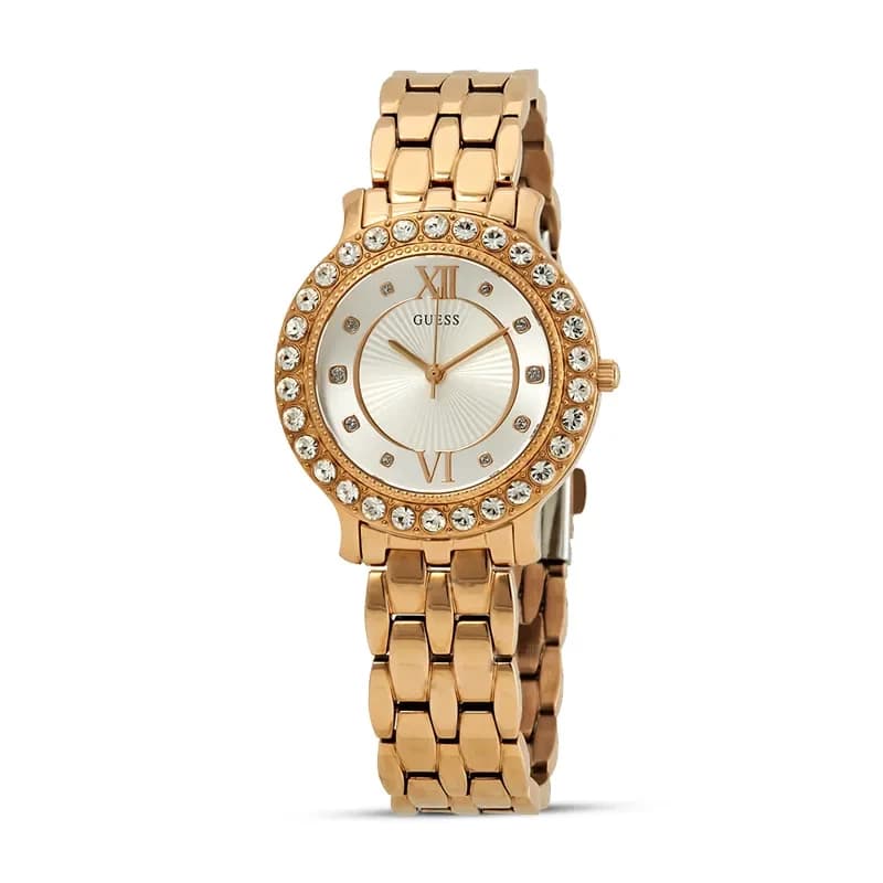 Guess Blush Crystal Silver Dial Ladies Watch | W1062L3