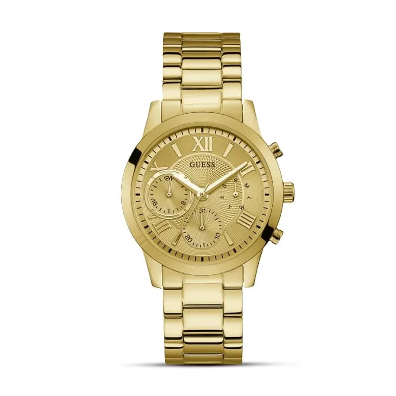 Guess Solar Gold Dial Yellow Gold-tone Ladies Watch | W1070L2