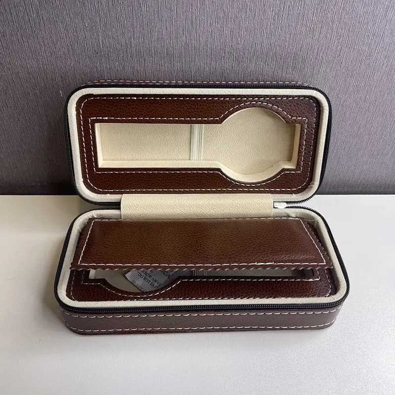 2 Slot Premium Dark Brown Leather Watch Travel Box