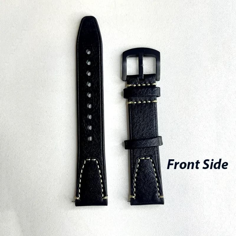 Vintage Black Genuine Leather Watch Strap – 20mm