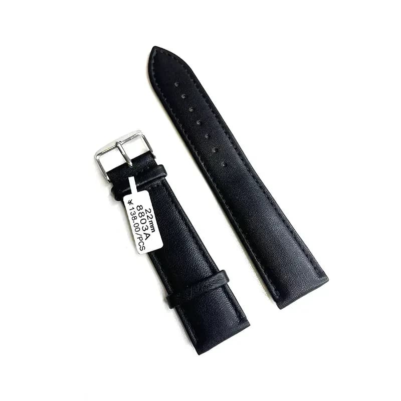 Classic 22mm Black Genuine Leather Strap