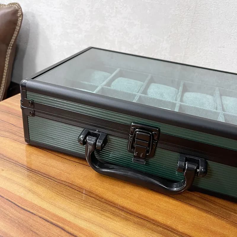 10 Slots Dark Green High Materials Top Glass Window Watch Organizer