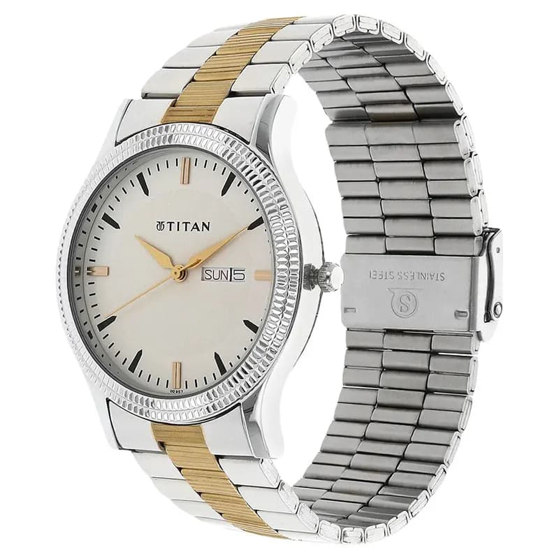 Titan Karishma Silver Dial Two-Tone Men's Watch | 1650BM01