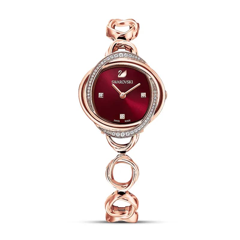 Swarovski Crystal Flower Red Dial Rose Gold-Tone Ladies Watch | 5552783