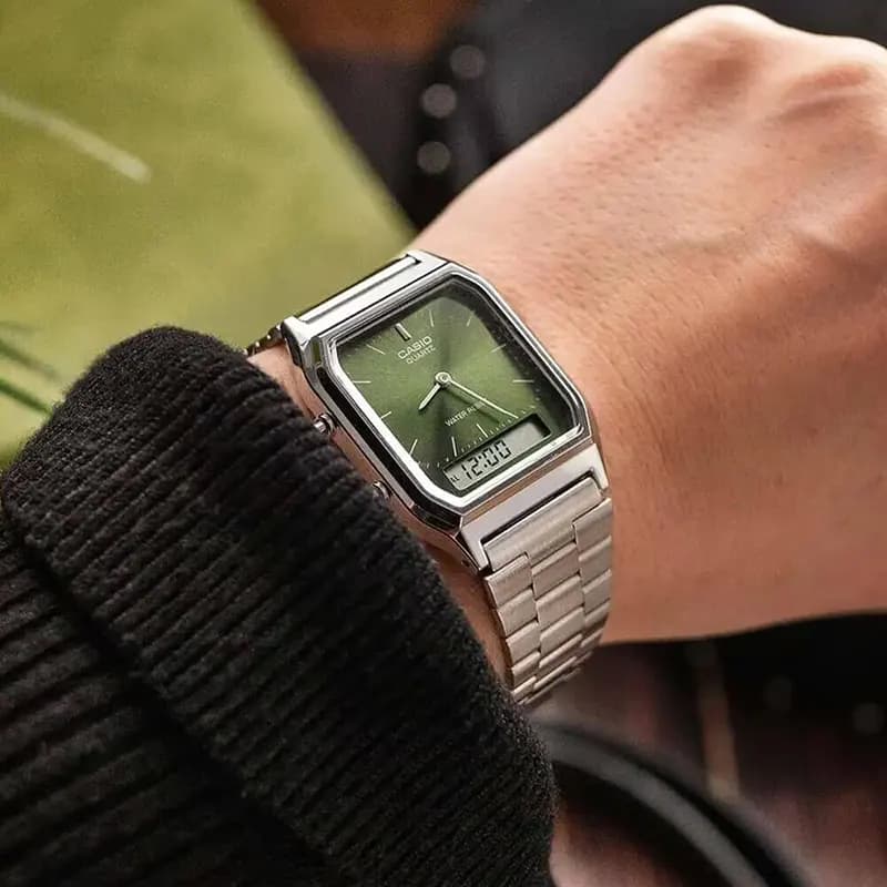 Casio Vintage AQ-230A-3AMQ Dual Time Green Dial Watch