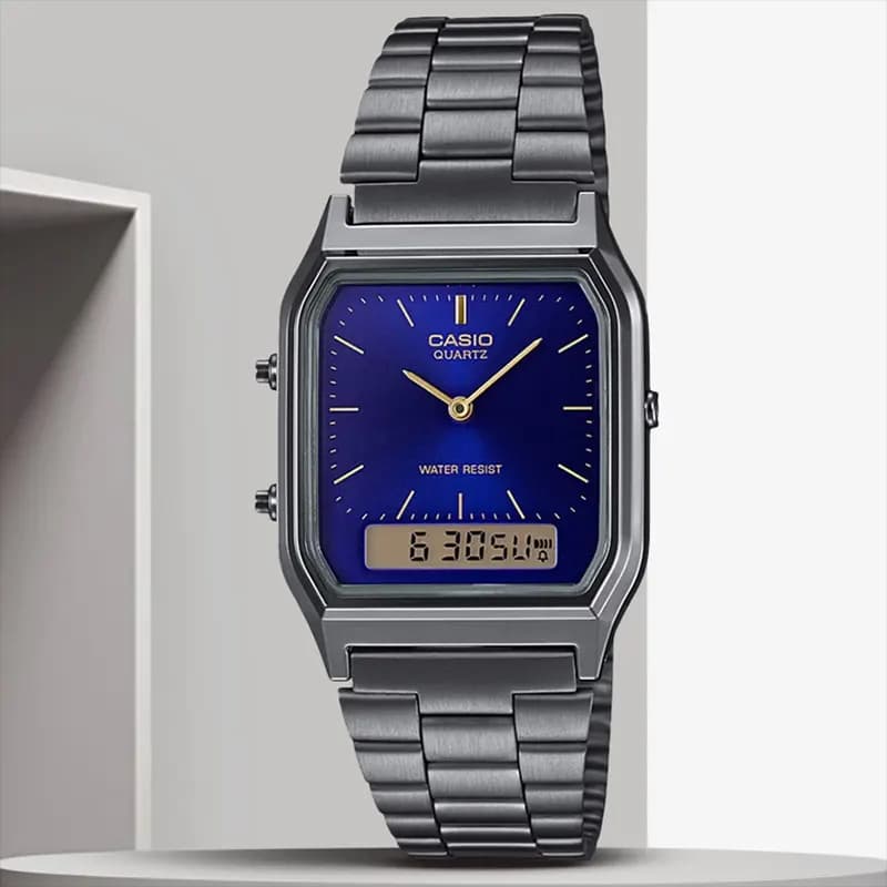 Casio AQ-230GG-2A Blue Dial Gray ion plated band Men's Watch
